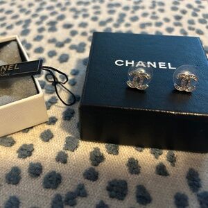 Chanel Logo Studs in Silver